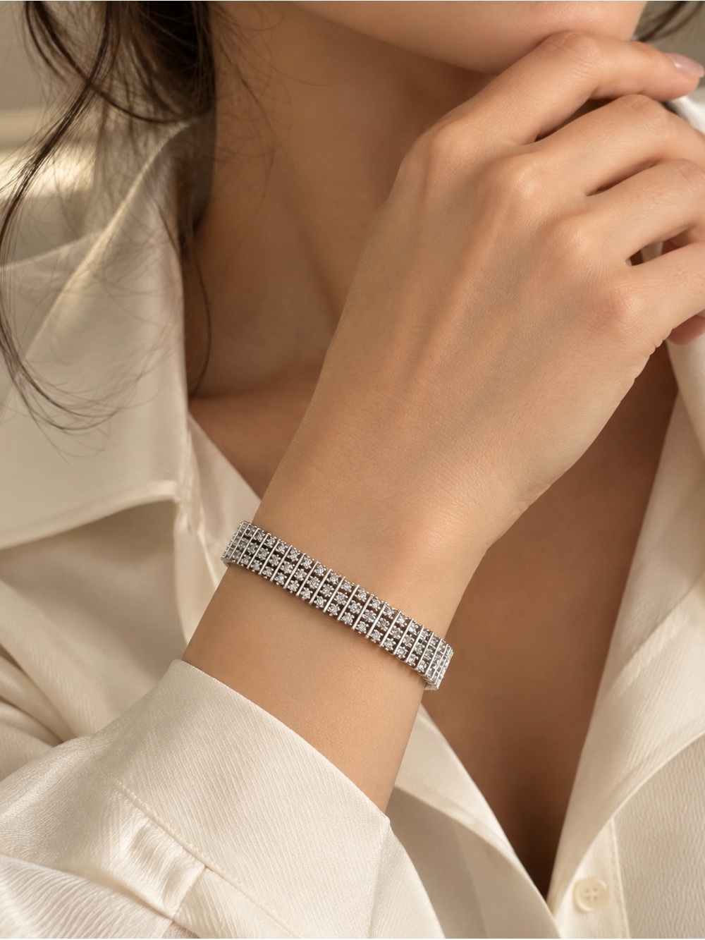 Technibond Natural White Diamond 925 Sterling Silver tennis bracelet